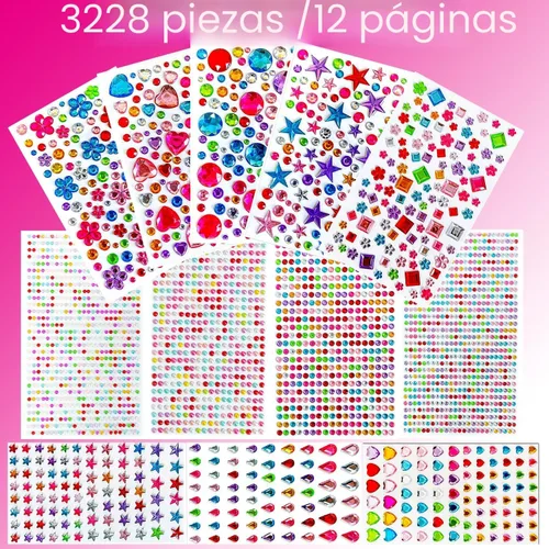 Vista 2 de 3228 calcomanías de gemas, calcomanías autoadhesivas de diamantes de imitación, gemas acrílicas para manualidades, calcomanías decorativas