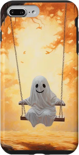 Vista 9 de iPhone 15 Cute Ghost On A Swing Haunted Forest Spooky Autumn Case