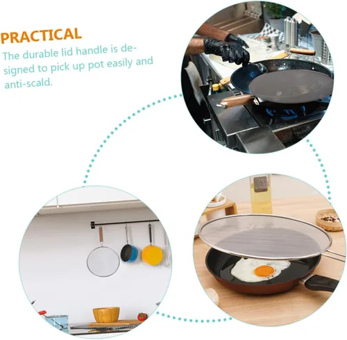 Vista 4 de 3 Pcs Stainless Steel Splatter Screen Oil Guard for Kitchen