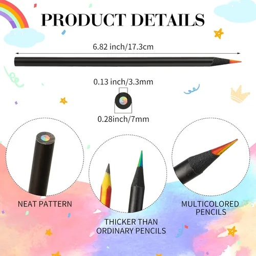 Vista 2 de Teling 100 lápices de arcoíris para niños, 7 en 1, lápices multicolor de madera negra arcoíris a granel, suministros de arte para la escuela, aula
