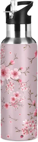 Vista 10 de ALAZA Botella de agua con diseño de flor de almendra con tapa de pajilla, botella térmica de acero inoxidable aislada al vacío, botella de agua