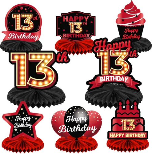 Vista 35 de Feliz 45 cumpleaños rojo y negro centros de mesa de panal de abeja decoraciones de globos decoración de mesa centros de mesa para niñas mujeres