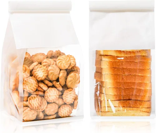 Vista 10 de AVLA Paquete de 100 bolsas de panadería con ventana, bolsa de galletas de 5.9 x 2.8 x 9.2 pulgadas, bolsas de papel kraft blanco, bolsas de bloqueo