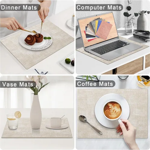 Vista 6 de Homaxy Juego de 4 manteles individuales de piel sintética resistentes al calor para mesa de comedor, impermeables, lavables, lavables, manteles