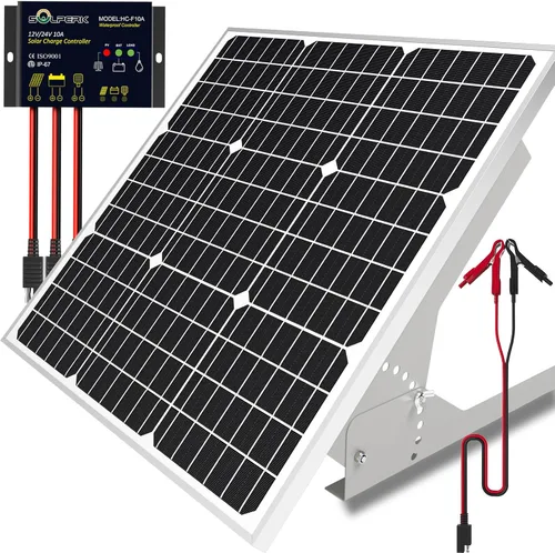 Vista 9 de Kit de panel solar de 30 W de 12 V, cargador de panel solar monocristalino fuera de la red con controlador impermeable inteligente + soporte