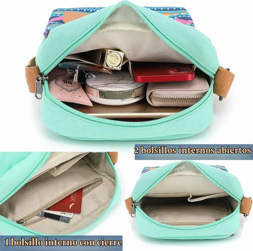 Vista 7 de Leaper - Juego de estuche y cartera bandolera de lona para niñas y mujeres A-verde azulado-r