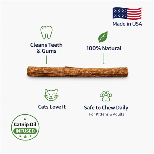 Vista 4 de Silvervine Stick para gatos con aceite de hierba gatera (1 varilla) – Matatabi Masticable para gatos juguete dental para limpieza de dientes
