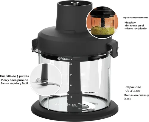 Vista 2 de Vitamix Accesorio Mini-Picadora para Licuadora de Inmersión Compatible solo con la batidora de inmersión Vitamix de 5 velocidades, capacidad de 3