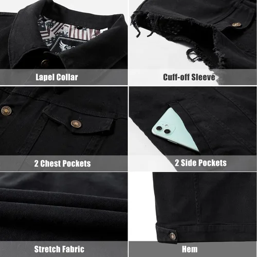 Vista 3 de Chaleco de mezclilla para hombre, a la moda, elástico, camionero, sin mangas, ropa de abrigo