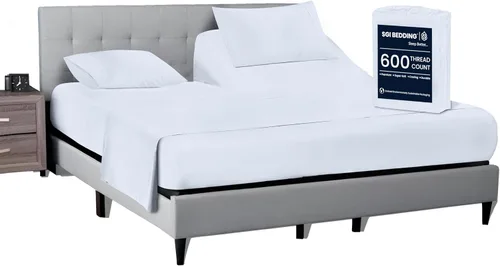 Vista 57 de SGI bedding Sábana Queen de 28 pulgadas con cabecera flexible y parte superior dividida, 100% algodón egipcio - 600 número de hilos, sábanas