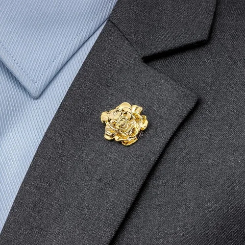 Vista 3 de Broche de solapa en tono dorado de 18 quilates para hombre, broches de metal con flores para mujeres, accesorios de traje para hombre, para boda