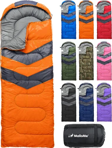 Vista 26 de MalloMe Sacos de dormir para adultos en clima frío y cálido – Saco de dormir para niños, niñas, niños – Accesorios ligeros esenciales de camping