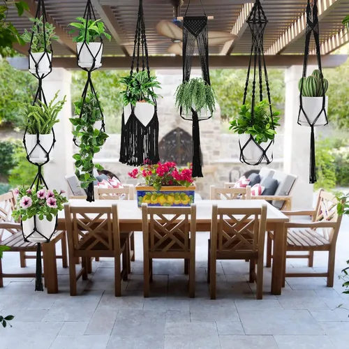 Vista 3 de SFENNGPET - Paquete de 6 perchas de macramé para plantas, juego de 6 perchas colgantes para plantas de interior con kit de 6 perchas hechas a mano