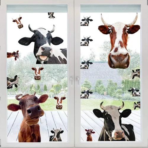 Vista 6 de 20 calcomanías divertidas de vaca para ventana, calcomanías de pared de vaca que mira y pega, calcomanías de pared de animales de granja rústicas