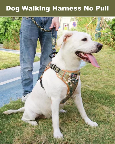Vista 6 de Hotsky Arnés táctico para perro, chaleco ajustable para perro, arnés reflectante militar para mascotas, con asa de control, paneles Molle Loop