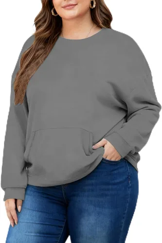 Vista 12 de Sudaderas de talla grande para mujer, sudadera casual de manga larga, color liso, cuello redondo, talla L-6XL