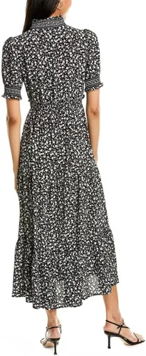 Vista 2 de London Times Vestido midi escalonado con volantes SLV para mujer, Negro