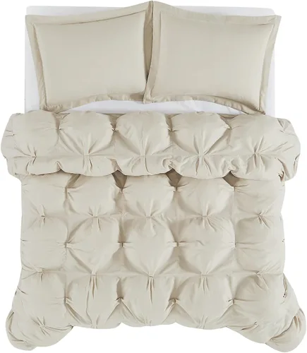 Vista 4 de TRULY SOFT Cloud Puffer - Juego de edredón de microfibra beige de 2 piezas, con temática sólida, para hombres y mujeres, certificado Oeko-TEX