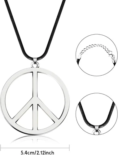 Vista 4 de Juego de accesorios de vestir hippie con gafas hippie y collar con signo de paz