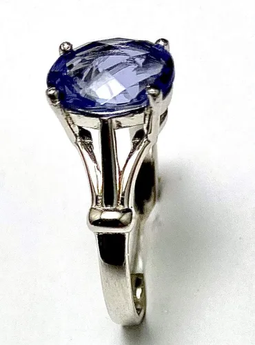 Vista 3 de R1141P Anillo moderno de plata esterlina helenita de estilo contemporáneo ovalado (0.315x0.394 in, 1.6 quilates) (morado, 8), Gema Metal, Helenita
