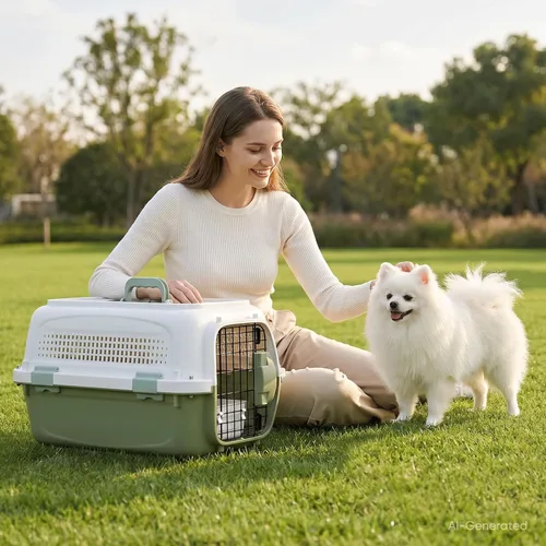 Vista 4 de Magshion - Transportador para perros y gatos de 18 pulgadas, color verde Blanco+verde