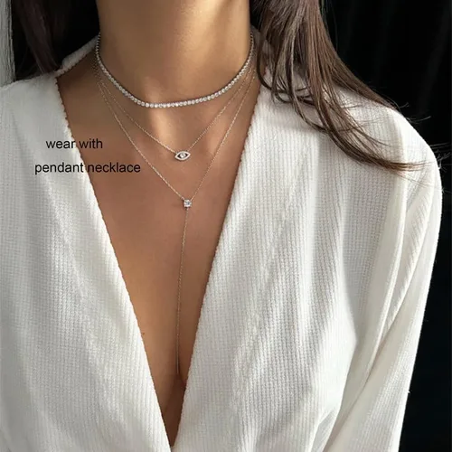 Vista 4 de Tewiky Collares en Capas para Mujeres Sin Deslustre - Grueso Chapado en Oro 14k Espina de PescadoSerpienteCuerdaCajaCadena de Eslabones Cubanos