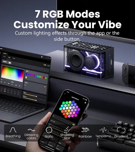 Vista 4 de Edifier Altavoz Bluetooth QD25 Audio de escritorio portátil, sonido dinámico de 25 W (RMS), audio de alta resolución, efectos de luz espléndidos