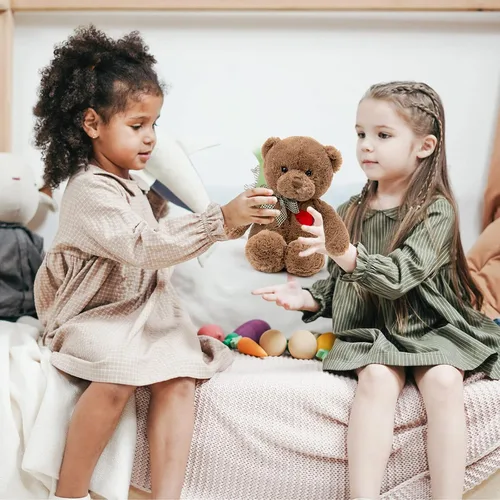 Vista 5 de Oso de Peluche Pequeño de 11.4" con Corazón Lindo Oso de Peluche Marrón Animales de Peluche Suave Oso de Peluche Juguetes de Peluche Regalos