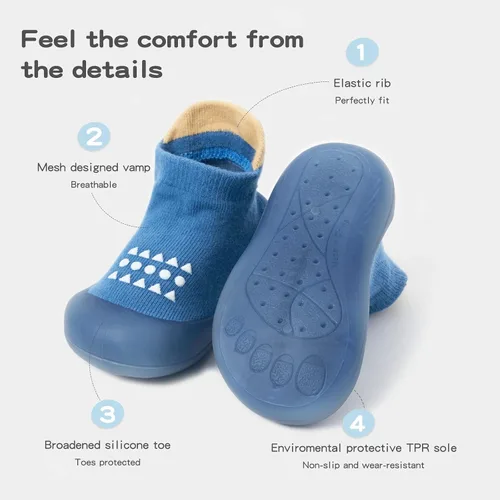 Vista 6 de Bearbay Zapatos de calcetín antideslizantes con suela de goma para bebé, zapatos deportivos unisex para recién nacidos, niños y niñas
