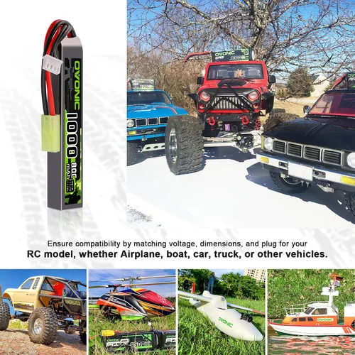 Vista 5 de OVONIC 3s Lipo Batería 11.1V 1000mAh 80C con MiniTamiya Plug Lipo Batería para pistolas Airsoft (2PCS)