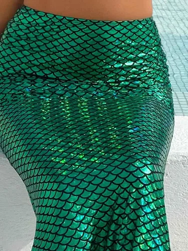 Vista 3 de Zoestar Falda de sirena, falda de playa con escamas de pez, falda larga de sirena a la moda, disfraces de fiesta para mujeres y niñas