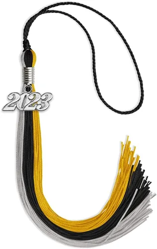Vista 29 de Endea Graduation Borla de triple color con gota de fecha plateada (negro/dorado/granate, 2020)