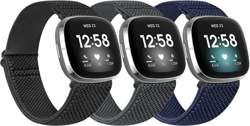 Vista 9 de Paquete de 3 correas elásticas de nailon compatibles con Fitbit Versa 4/Versa 3/Sense 2/Sense, suave, ajustable, transpirable, correas de repuesto
