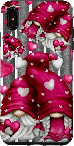 Vista 11 de Pink Heart Pattern On Grey Striped Decor Valentine Gnome Case for iPhone 17