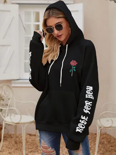 Vista 5 de ZAFUL Sudadera con capucha de forro polar unisex con estampado de letras rosas y bolsillo de canguro para hombre