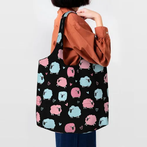 Vista 2 de WOAIDY Bolsas de comestibles reutilizables, 50 libras plegables y duraderas bolsas de compras con asas grandes y lavables