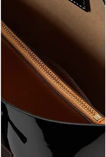 Vista 2 de Tory Burch Bolso Perry pequeño de triple compartimento para mujer, color negro charol, Desert Dune