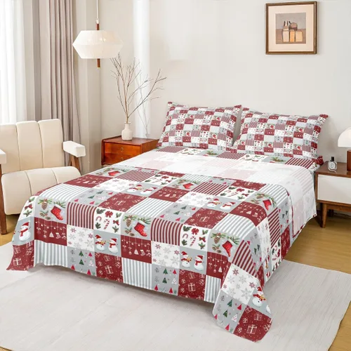 Vista 13 de Erosebridal Juego de sábanas bajeras de Navidad tamaño Queen, diseño de copos de nieve, color negro, gris, degradado, para niños y niñas, juego