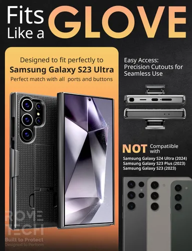 Vista 2 de Funda diseñada para Samsung Galaxy S23 Ultra con funda de clip para cinturón, funda con función atril, color negro