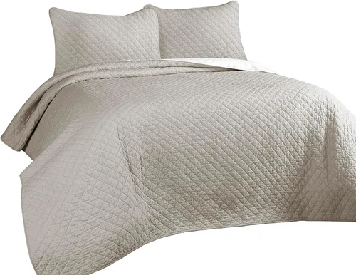 Vista 6 de Lush Decor Ava - Juego de colcha de 3 piezas con diseño de diamantes, tamaño King, color gris
