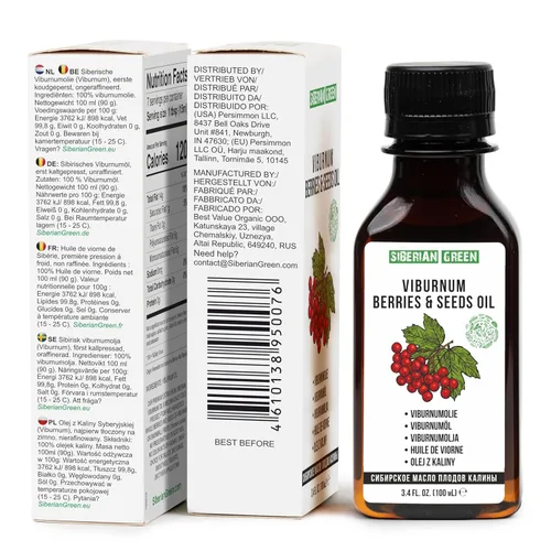 Vista 5 de Siberian Viburnum Kalyna - Aceite de semillas y bayas 100% natural extra virgen prensado en frío, 3.4 fl oz / 3.4 fl oz