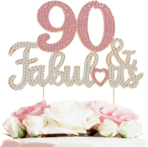 Vista 18 de 25 y fabulosa decoración de pastel de diamantes de imitación dorados y rosados – Feliz cumpleaños 25 años saluda a 25 años de edad, decoración