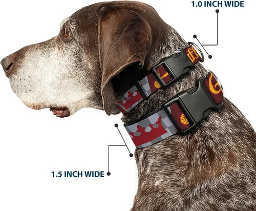 Vista 2 de Warner Bros. Collar para mascotas, collar de perro, hebilla de plástico, corona de bola de Quiditch de Harry Potter Gryffindor, oro rojo, gris, 9.5