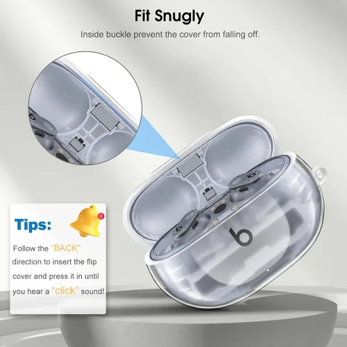 Vista 6 de Fintie Funda transparente para los nuevos Beats Studio Buds + (2023) / Beats Studio Buds 2021, funda protectora para auriculares antipérdida a