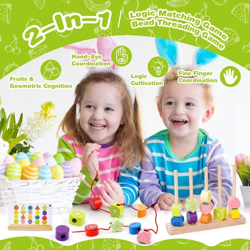 Vista 3 de Appoft Montessori Kit de maestría de cuentas de madera: constructor de habilidades motoras finas para niños pequeños de 2 a 5 años, bloques