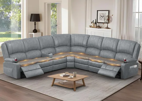 Vista 32 de Yolsali Sofá reclinable, sofá reclinable manual de 3 plazas con cojín de 2 niveles, sofás reclinables para sala de estar con consola removible