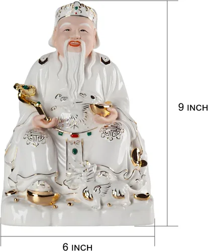 Vista 6 de Houlu Than Tai Ong Dia - Juego de 2 estatuas de cerámica blanca de 9