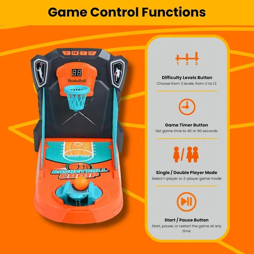 Vista 7 de Juego de baloncesto de mesa: mini arcada de escritorio compacta, juego de escritorio para interiores con puntuación electrónica, luces y sonido