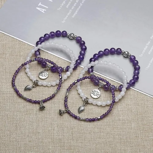 Vista 3 de Top Plaza - Juego de pulseras elásticas de piedras de cristal curativo para chakras, yoga, reiki, cuentas de piedras preciosas y cuentas de loto