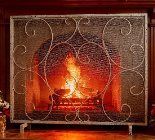 Vista 10 de Kingson Pantalla Decorativa Plana de Panel Único para Chimenea, Cubierta de Malla de Metal Duradera Hecha a Mano, Resistente al Calor, Protector